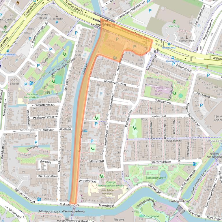 Kaart van postcodegebied 2316DC.