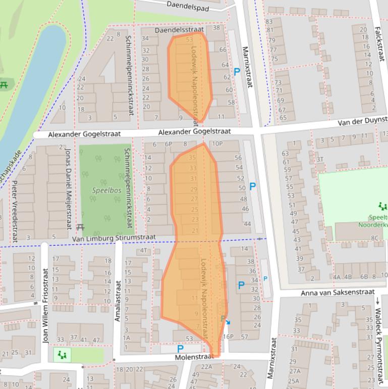 Kaart van postcodegebied 2316DX.