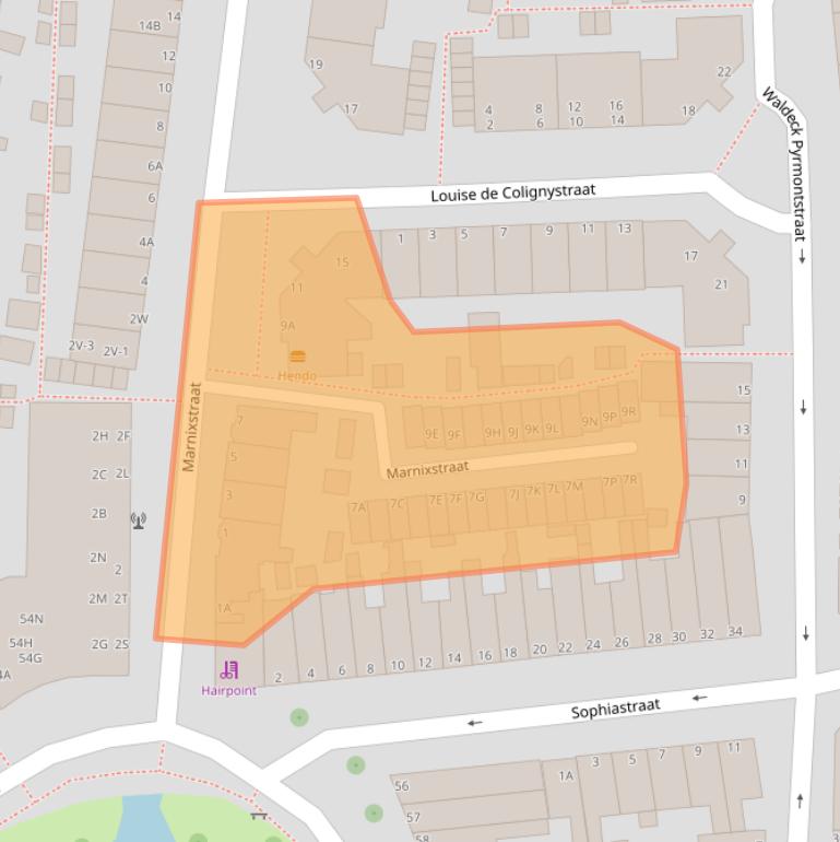 Kaart van postcodegebied 2316EJ.