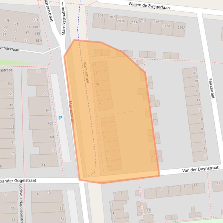 Kaart van postcodegebied 2316EM.