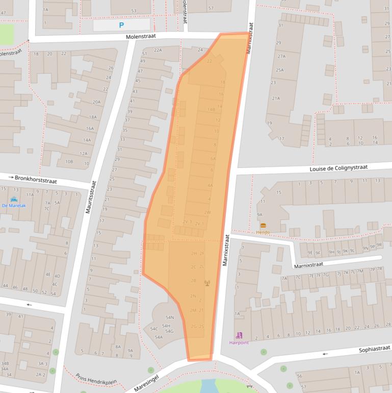 Kaart van postcodegebied 2316EN.
