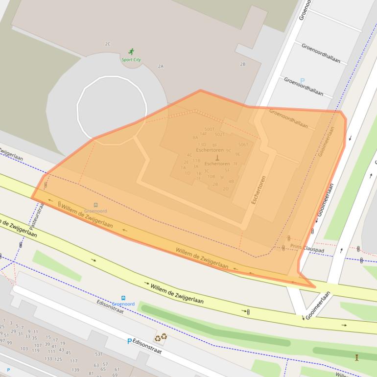 Kaart van postcodegebied 2316ET.