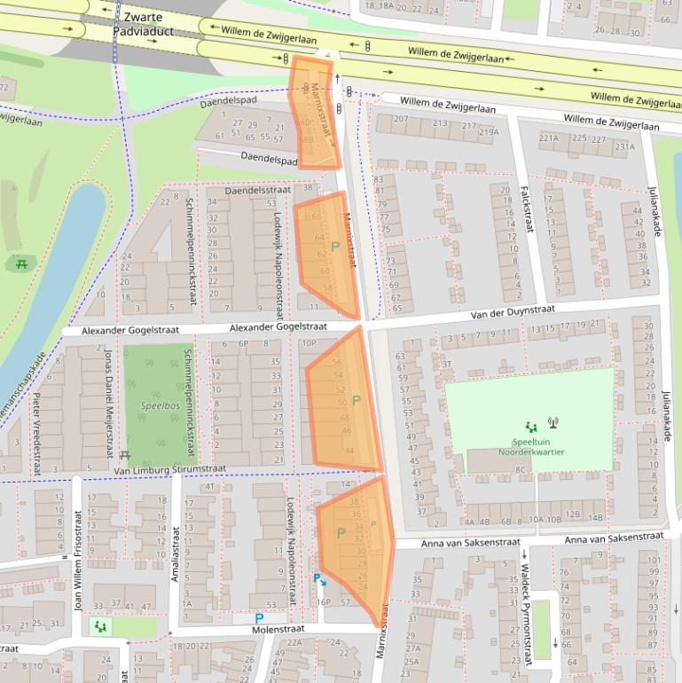 Kaart van postcodegebied 2316EZ.