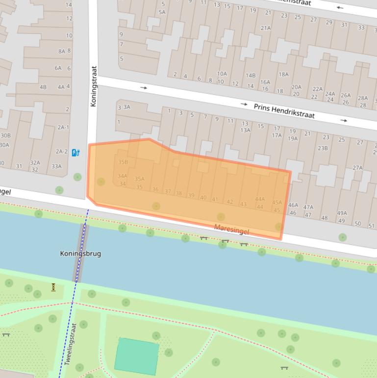 Kaart van postcodegebied 2316HC.