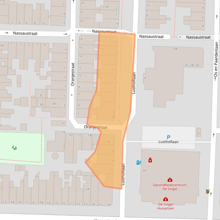 Kaart van postcodegebied 2316HW.