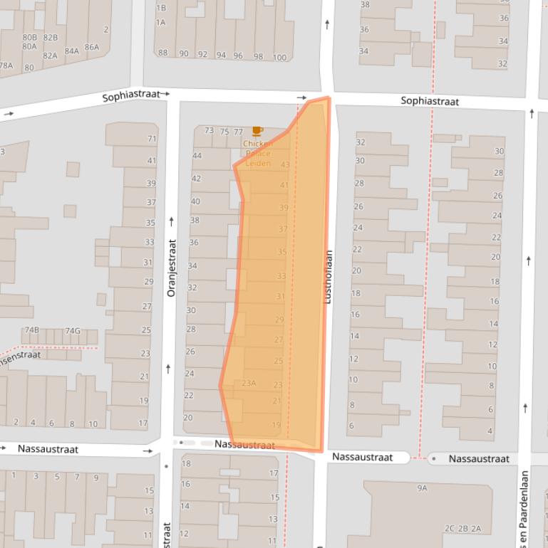 Kaart van postcodegebied 2316HX.