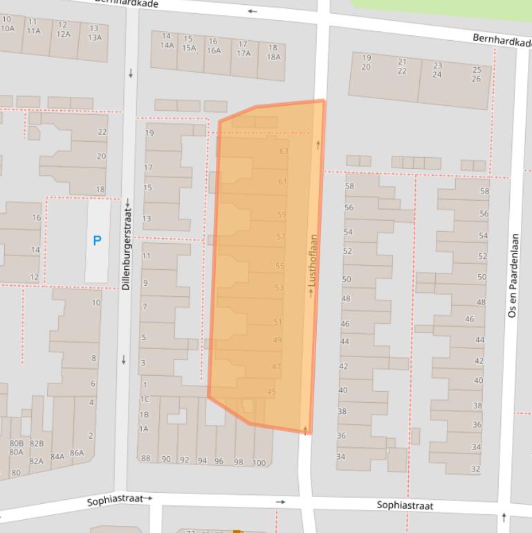 Kaart van postcodegebied 2316HZ.