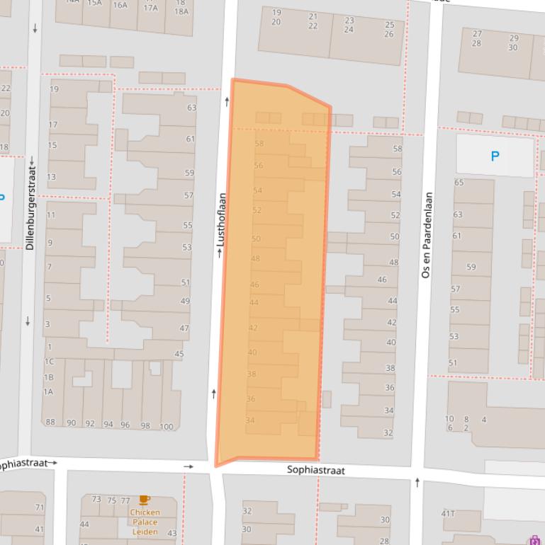 Kaart van postcodegebied 2316JB.