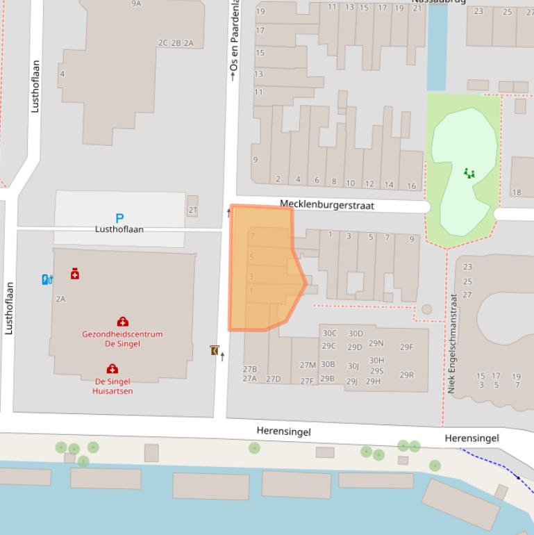 Kaart van postcodegebied 2316JE.