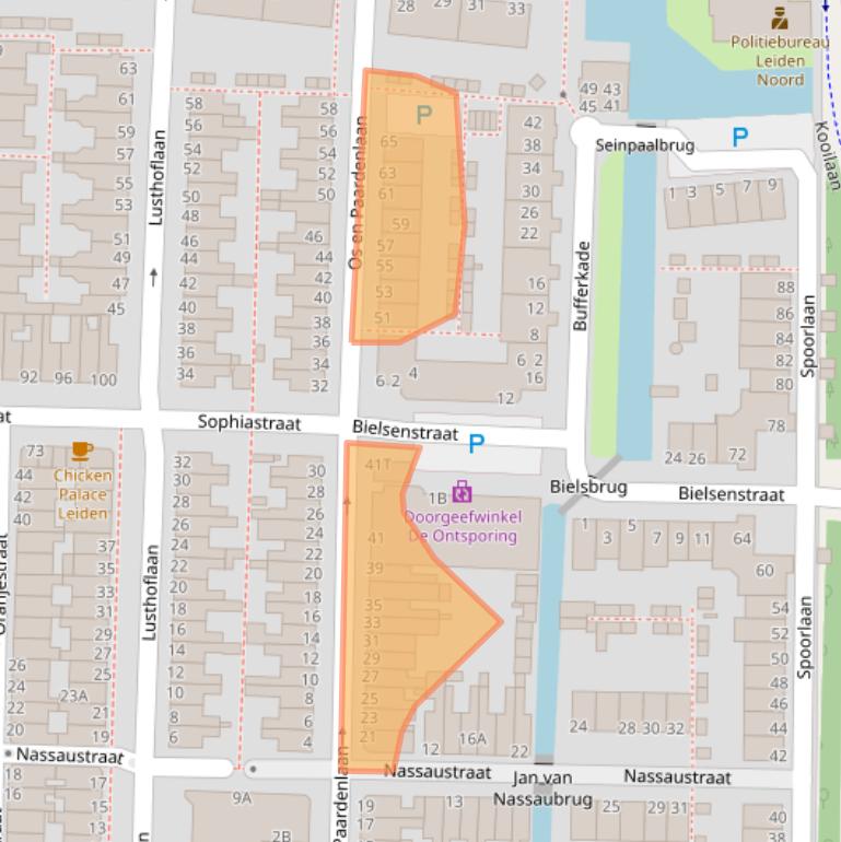 Kaart van postcodegebied 2316JH.