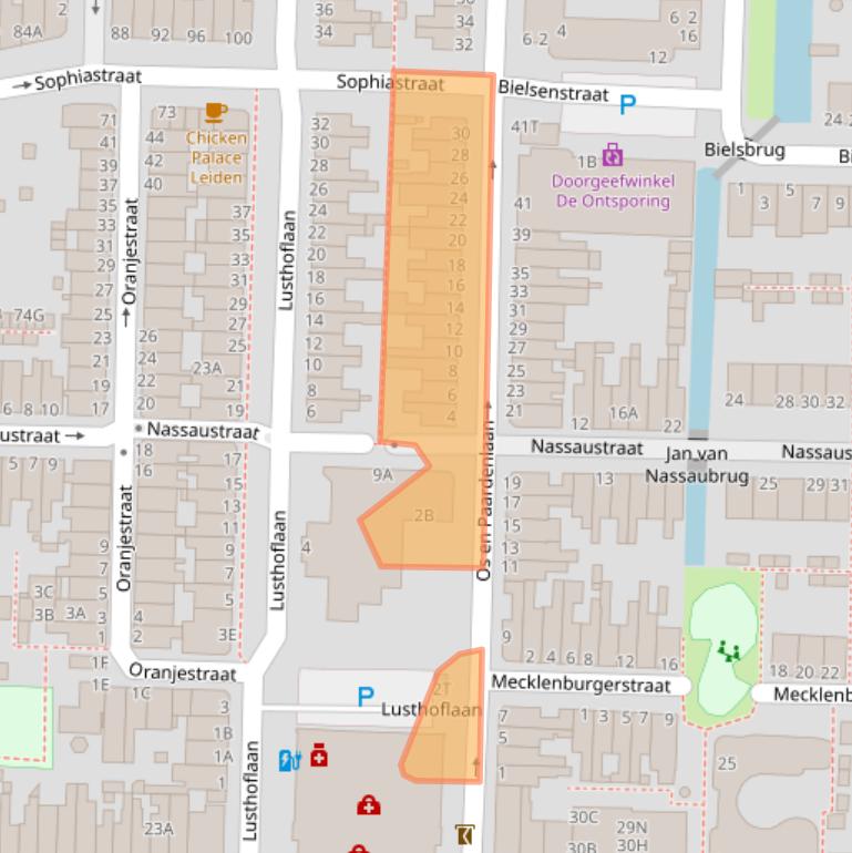 Kaart van postcodegebied 2316JJ.