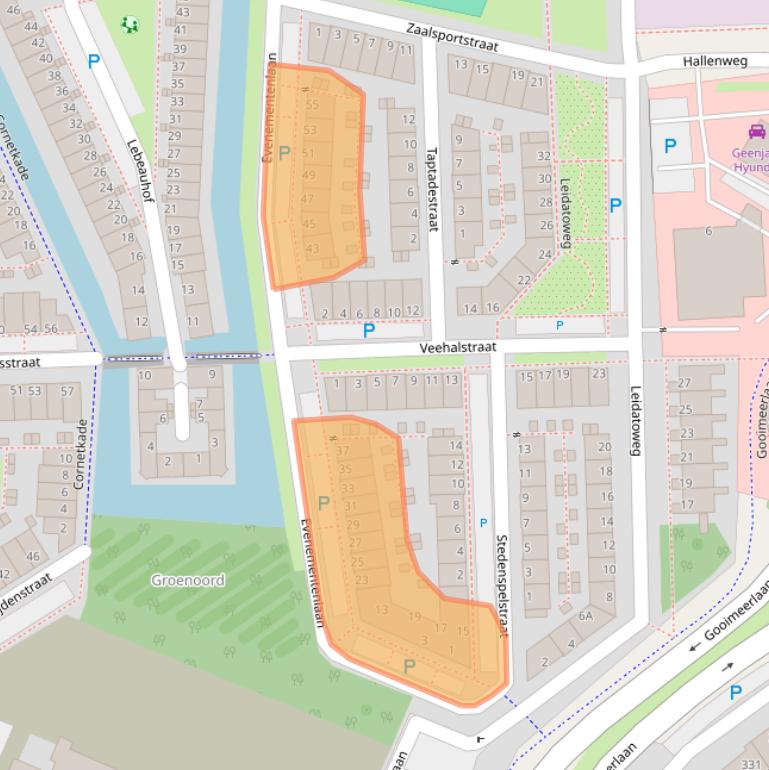 Kaart van postcodegebied 2316LC.