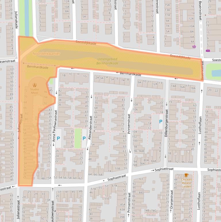 Kaart van postcodegebied 2316NZ.