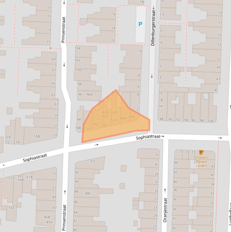 Kaart van postcodegebied 2316PS.