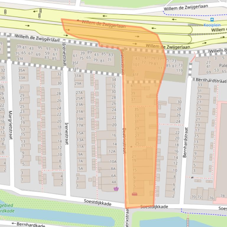 Kaart van postcodegebied 2316RE.