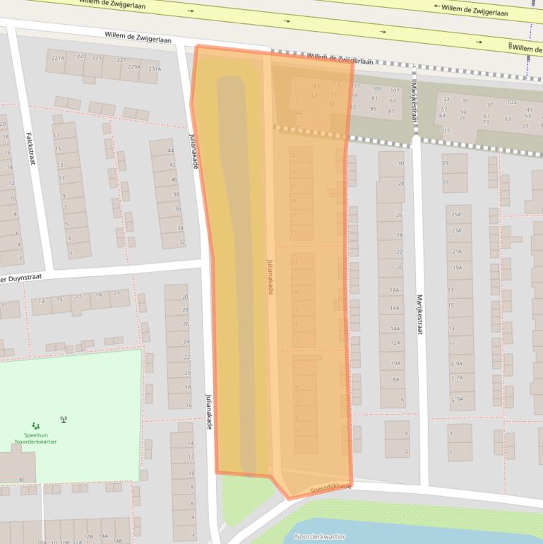 Kaart van postcodegebied 2316RZ.