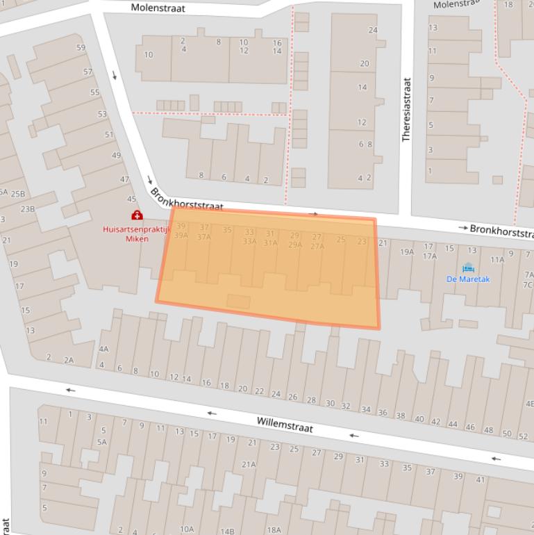 Kaart van postcodegebied 2316SX.