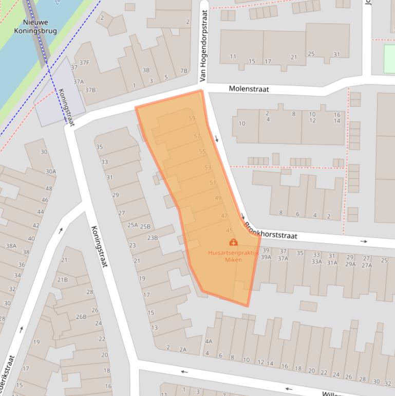 Kaart van postcodegebied 2316SZ.