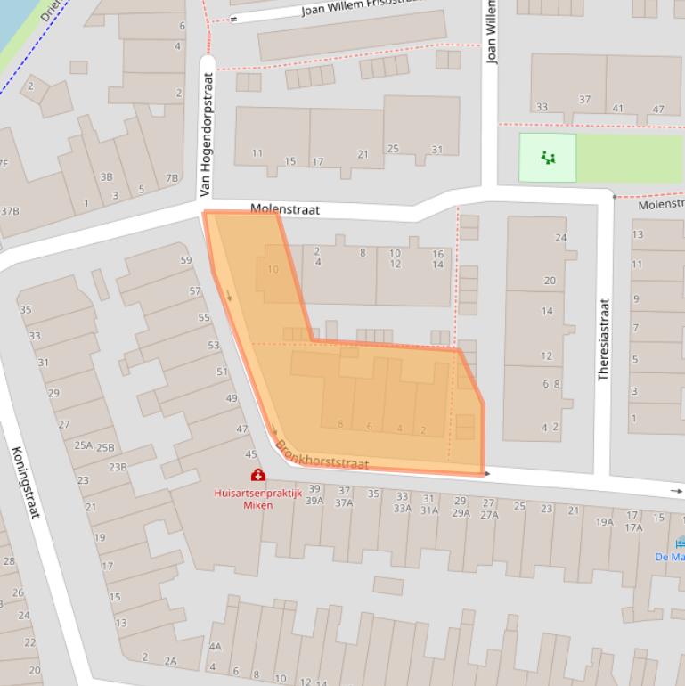 Kaart van postcodegebied 2316TA.