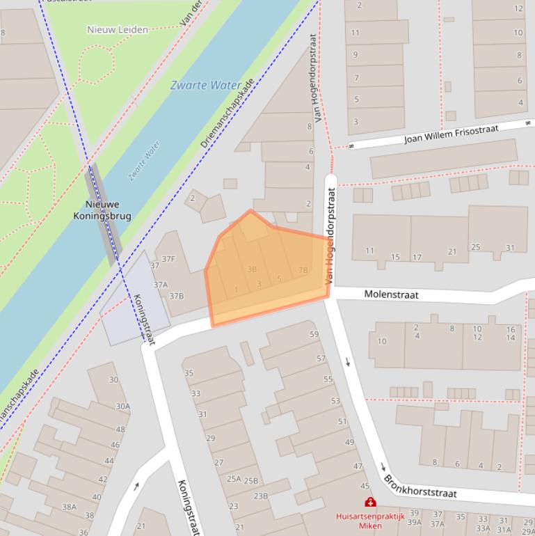 Kaart van postcodegebied 2316TC.