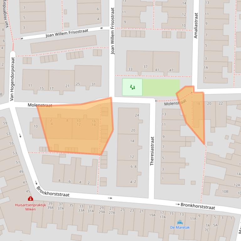 Kaart van postcodegebied 2316TH.