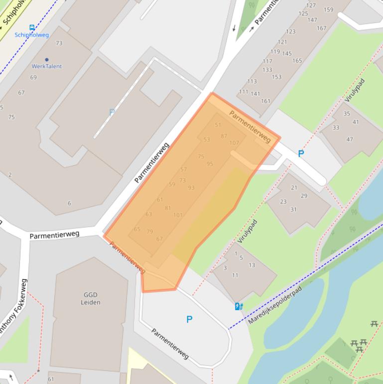 Kaart van postcodegebied 2316ZN.