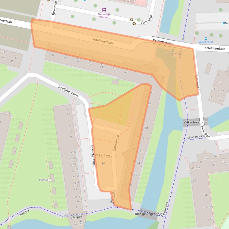 Kaart van postcodegebied 2317CM.