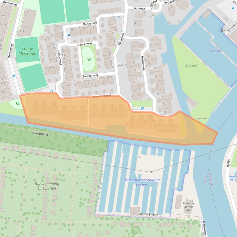 Kaart van postcodegebied 2317GV.