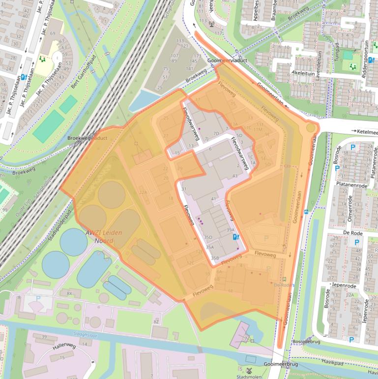 Kaart van postcodegebied 2318BZ.