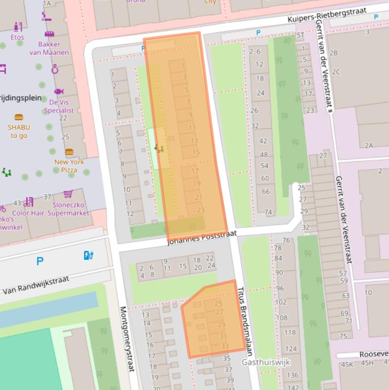 Kaart van postcodegebied 2321CE.