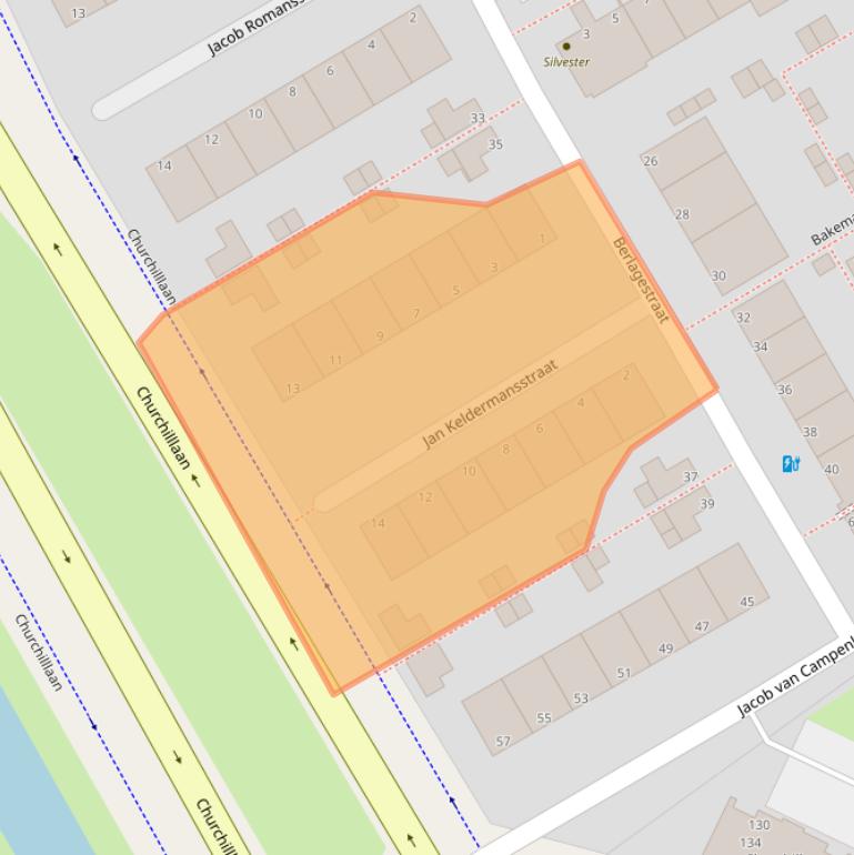 Kaart van postcodegebied 2321EZ.