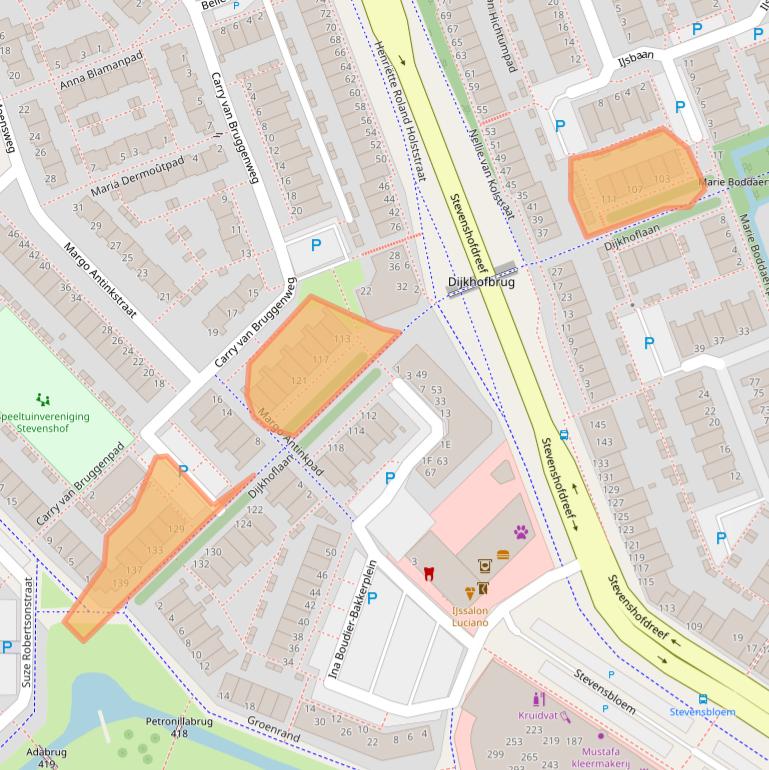 Kaart van postcodegebied 2331AW.