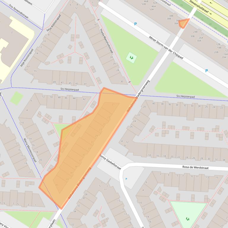 Kaart van postcodegebied 2331BZ.