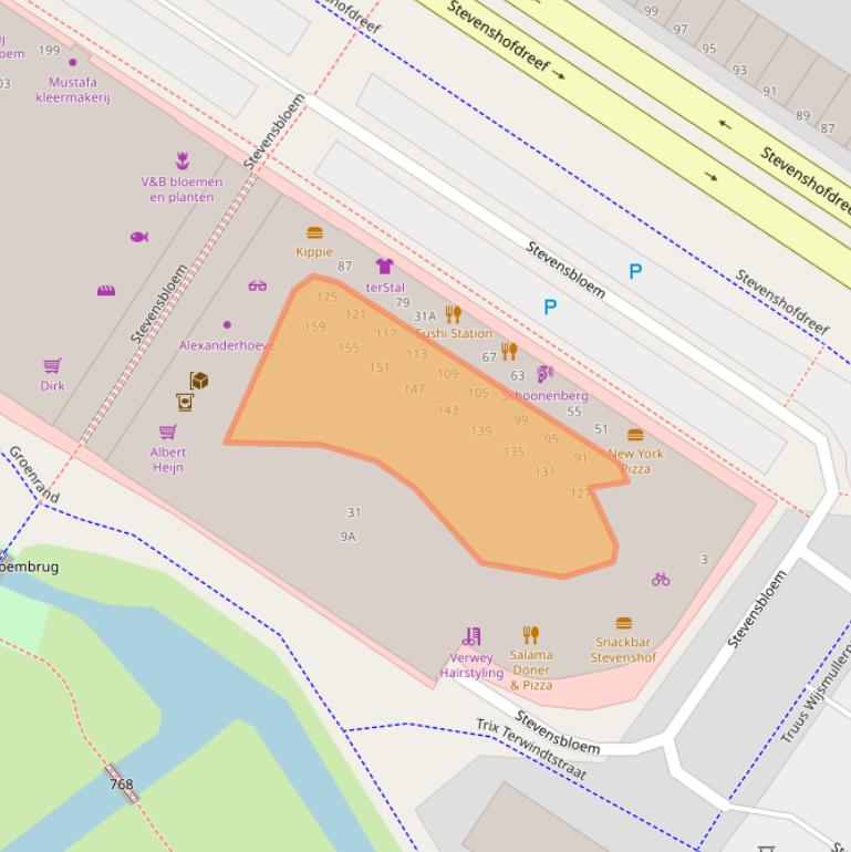 Kaart van postcodegebied 2331JB.