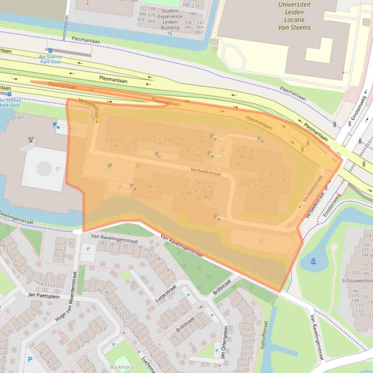 Kaart van postcodegebied 2332CA.