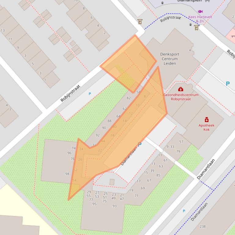 Kaart van postcodegebied 2332KT.