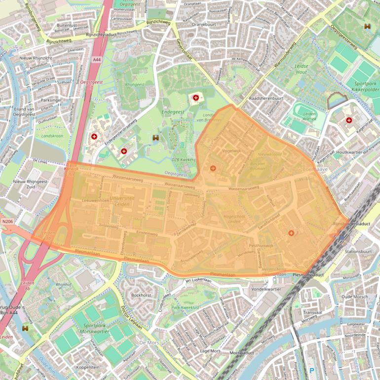 Kaart van postcodegebied 2333.