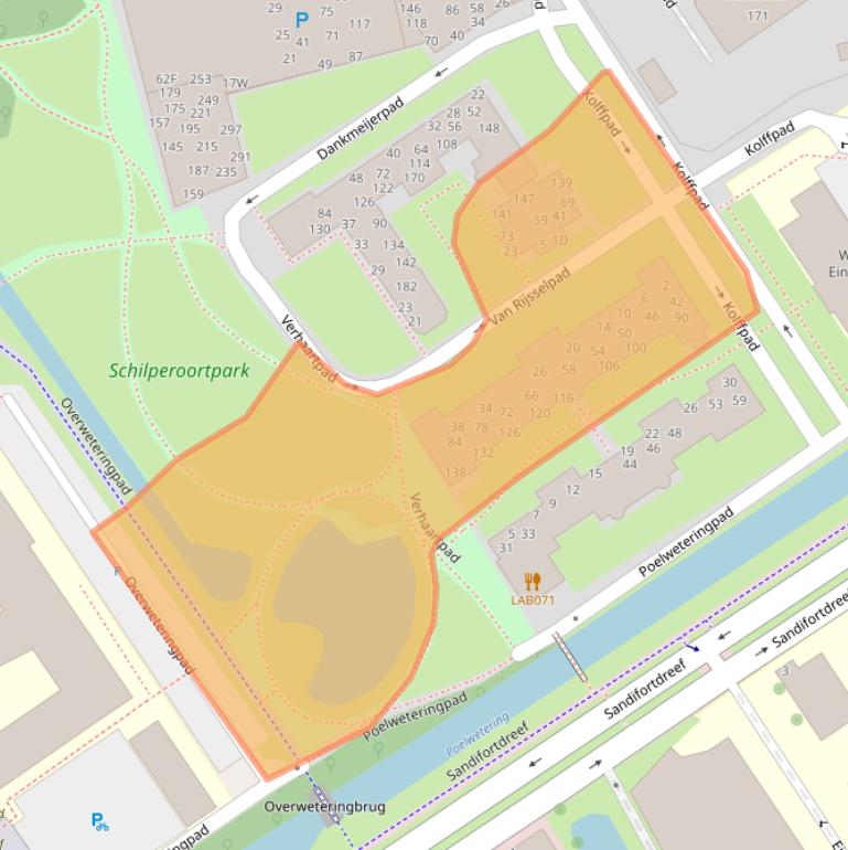 Kaart van postcodegebied 2333BV.