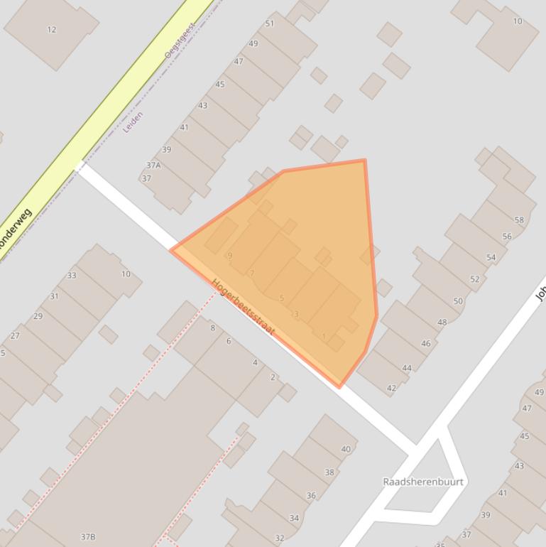 Kaart van postcodegebied 2334AJ.