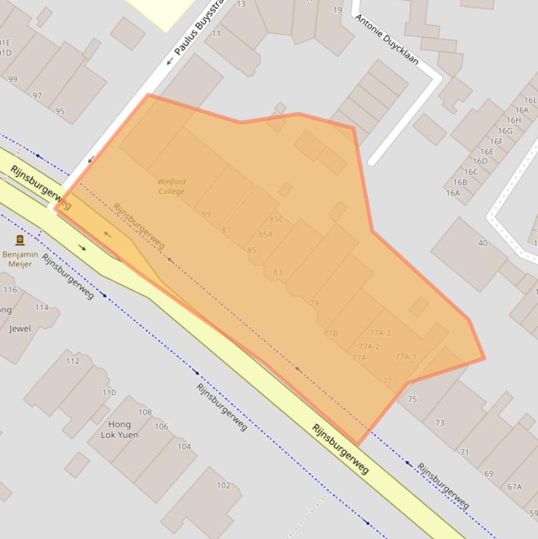 Kaart van postcodegebied 2334BJ.