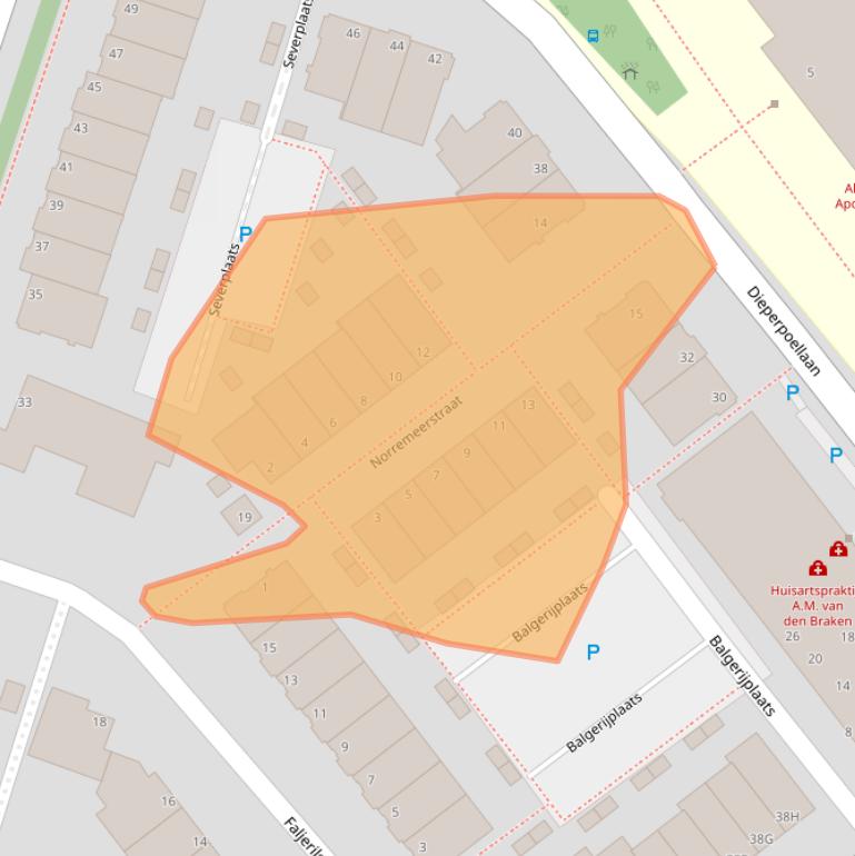 Kaart van postcodegebied 2334BW.