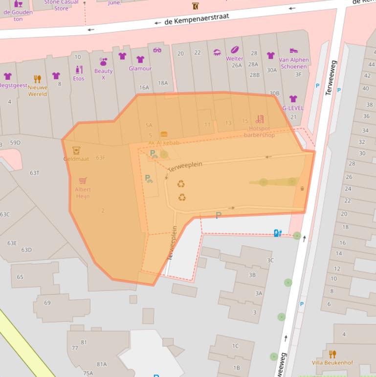 Kaart van postcodegebied 2341CZ.