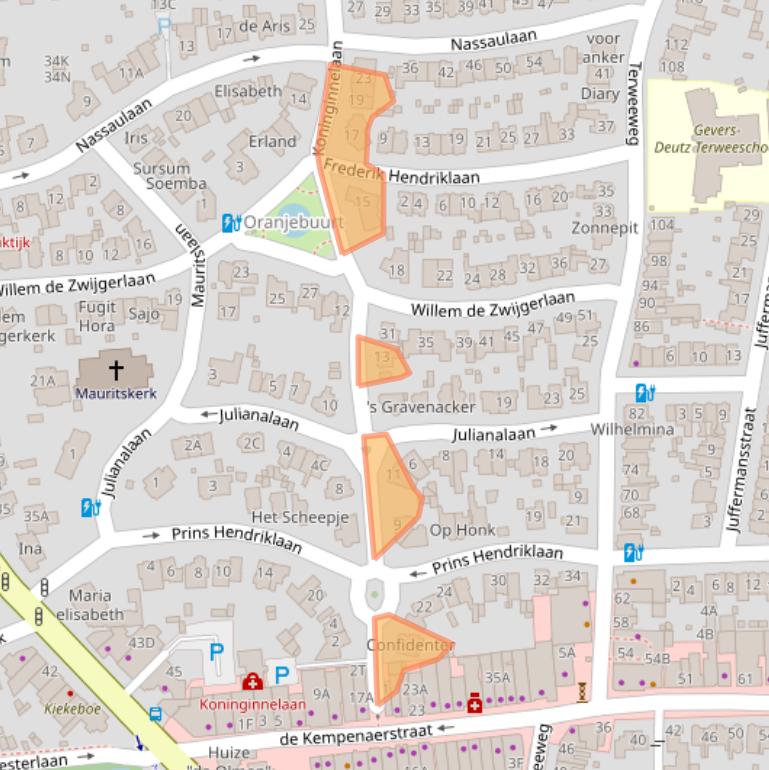 Kaart van postcodegebied 2341EW.