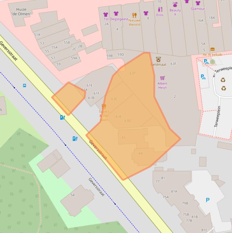 Kaart van postcodegebied 2341GC.