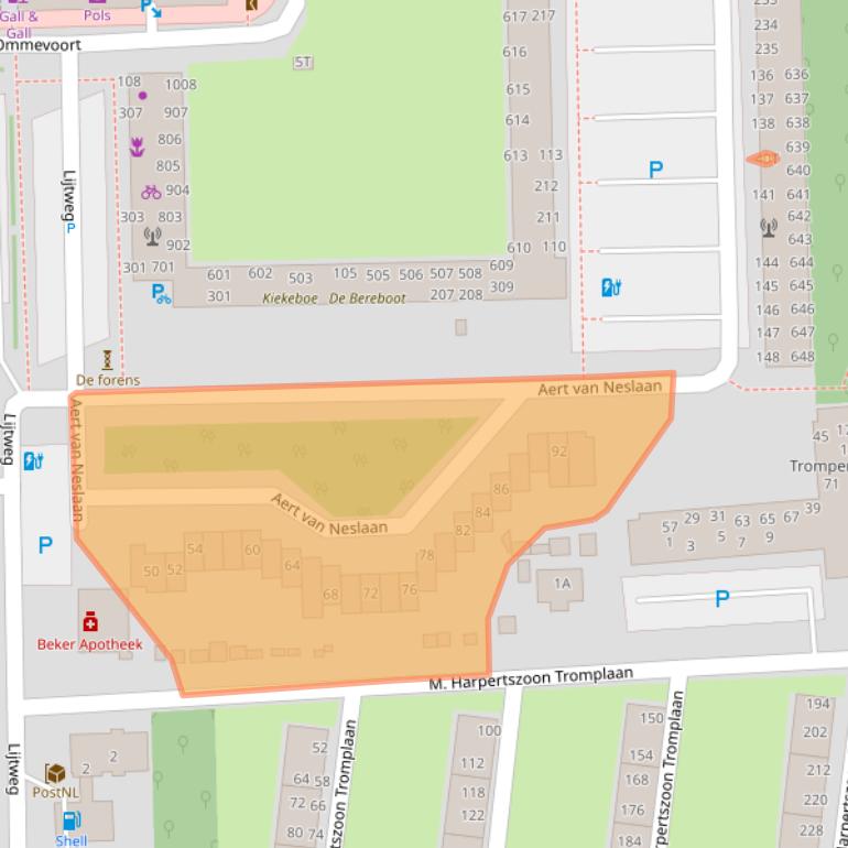 Kaart van postcodegebied 2341HX.