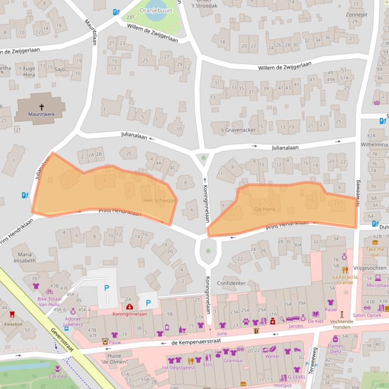 Kaart van postcodegebied 2341JA.