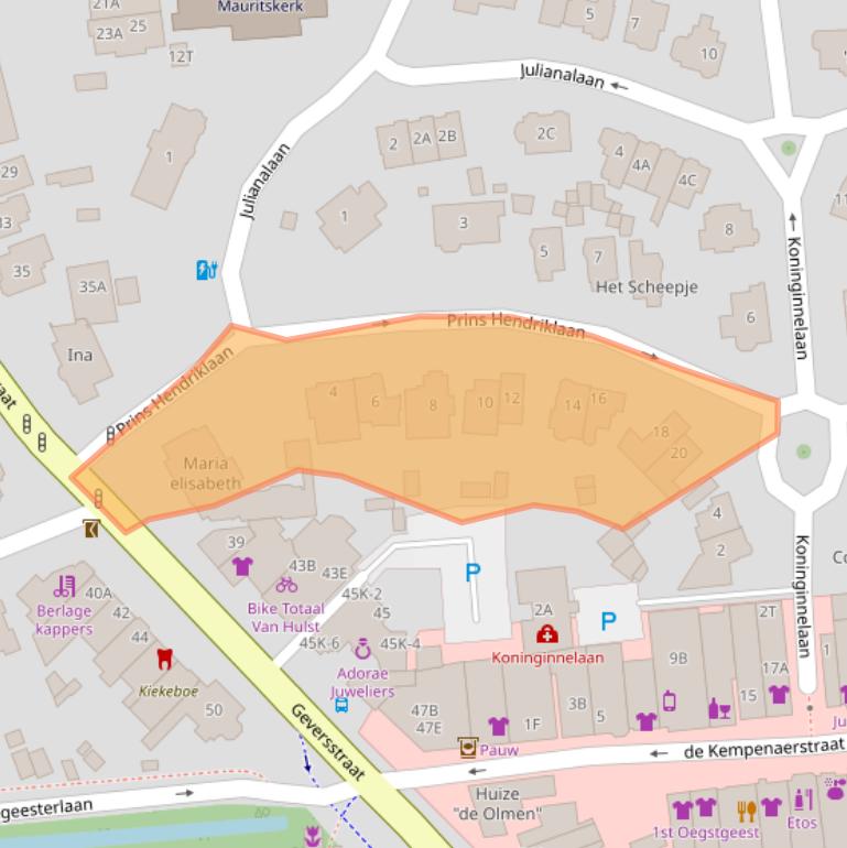 Kaart van postcodegebied 2341JB.