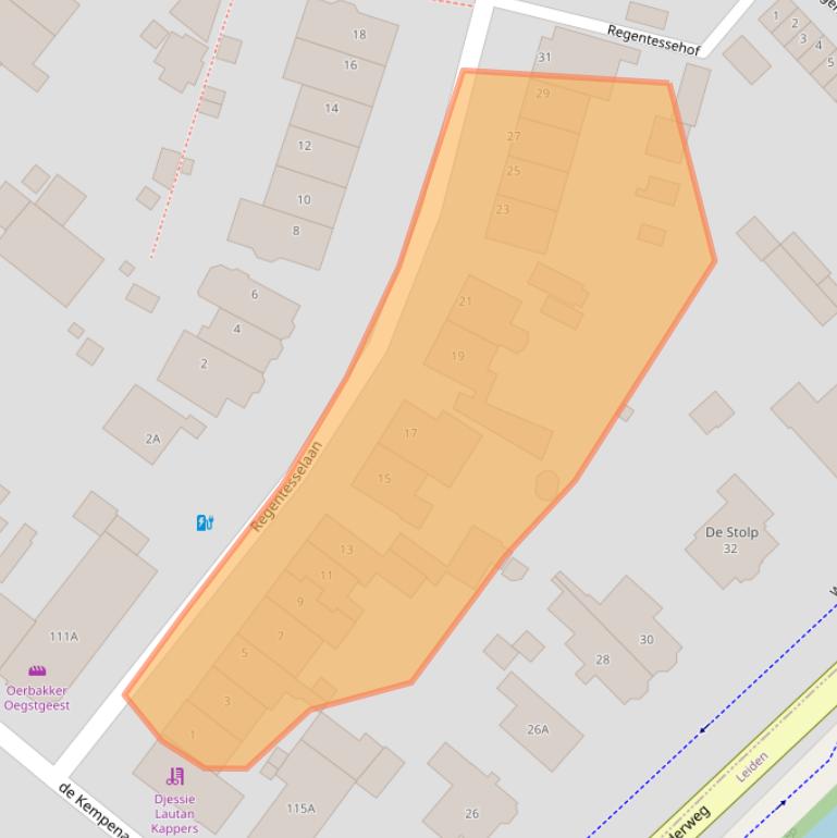 Kaart van postcodegebied 2341KM.