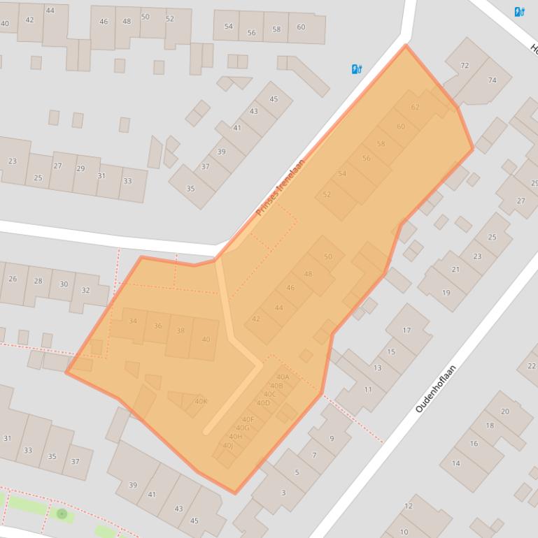 Kaart van postcodegebied 2341TT.