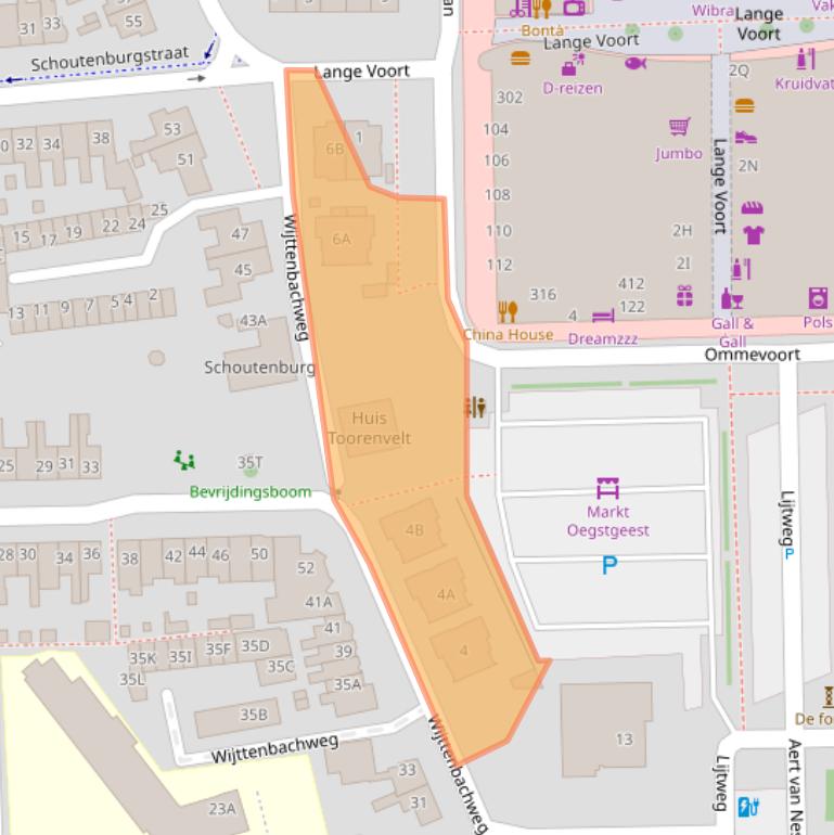Kaart van postcodegebied 2341VW.